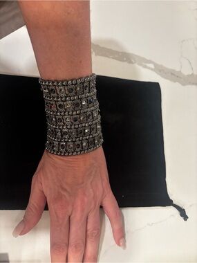 Embellished Wide Cuff Bracelet - Black Crystal